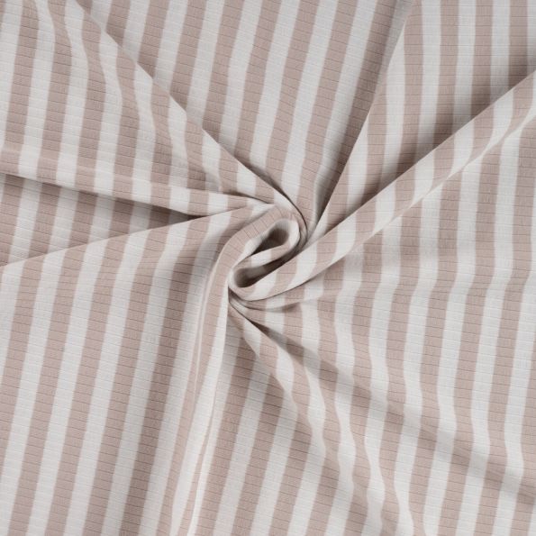 Tissu Jersey Coton Côtelé rayé Beige - Par 10 cm