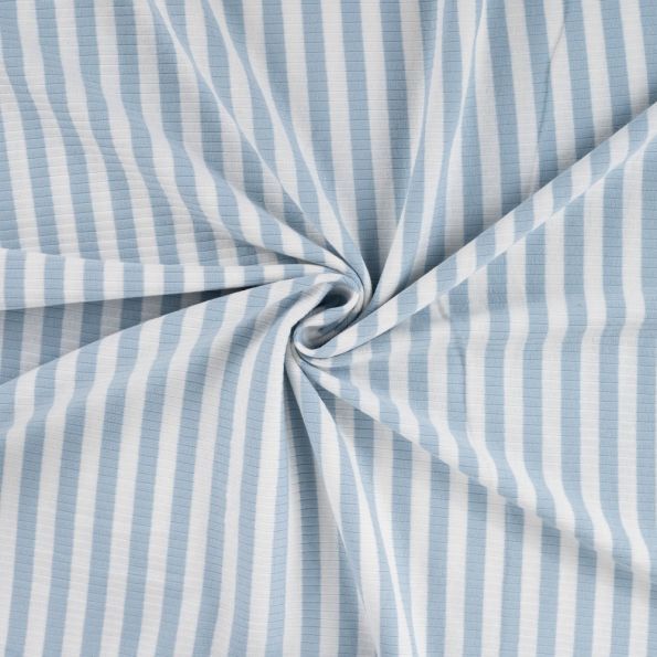 Tissu Jersey Coton Côtelé rayé Bleu ciel - Par 10 cm
