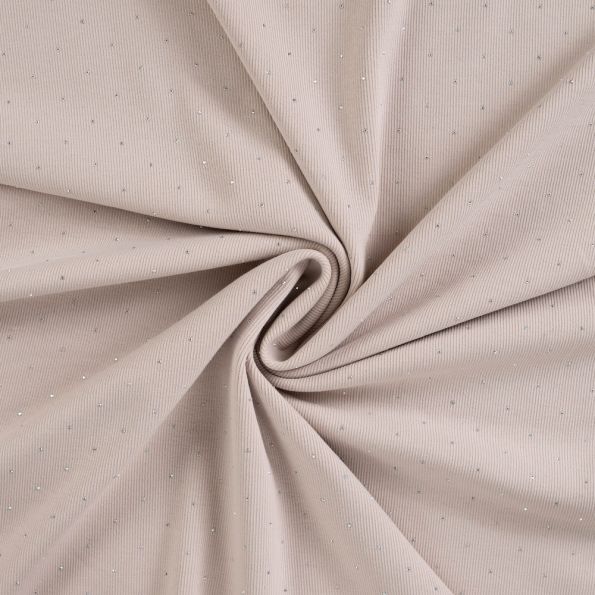 Tissu Jersey Coton Bord côte Strass sur fond Beige - Par 10 cm