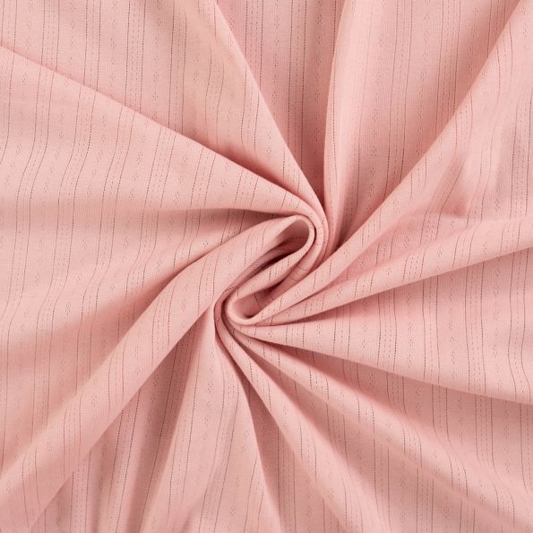 Tissu Jersey Coton ajouré uni Lio Rose poudré - Par 10 cm