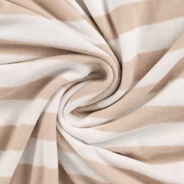 Tissu Jersey Velours Eponge rayé Beige - Par 10 cm