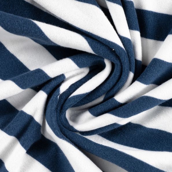 Tissu Jersey Velours Eponge rayé Bleu marine - Par 10 cm