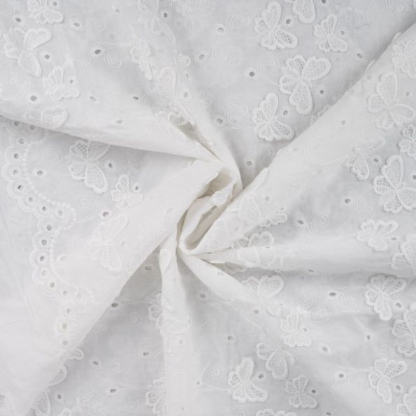 Tissu Broderie anglaise Papillons 3D Blanc - Par 10 cm