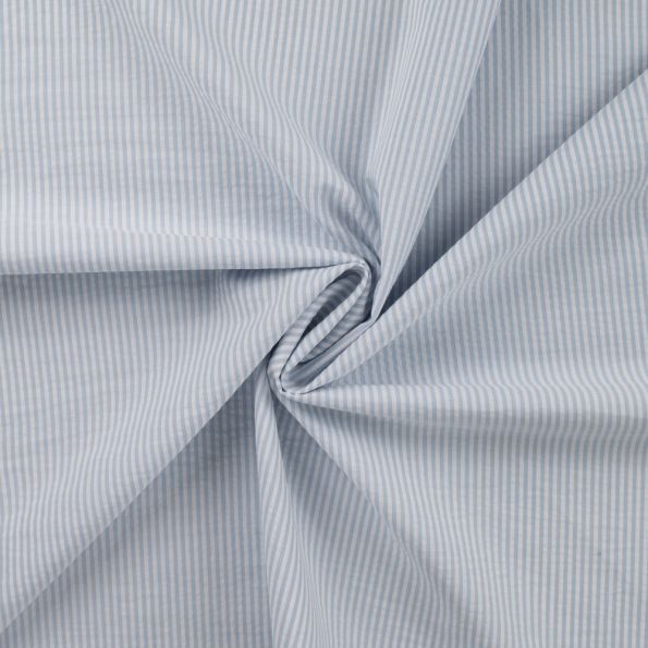 Tissu Seersucker Rayé Vichy Bleu - Par 10 cm