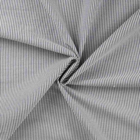 Tissu Coton Seersucker Clara fines rayures Blanc sur fond Bleu marine - Par 10 cm