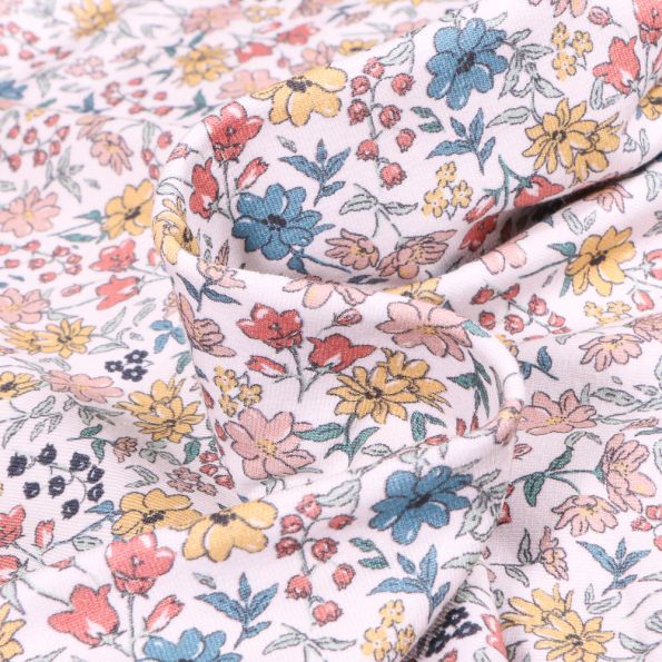 Tissu Jersey Coton Sweet Flower Florentine sur fond Blanc - Par 10 cm