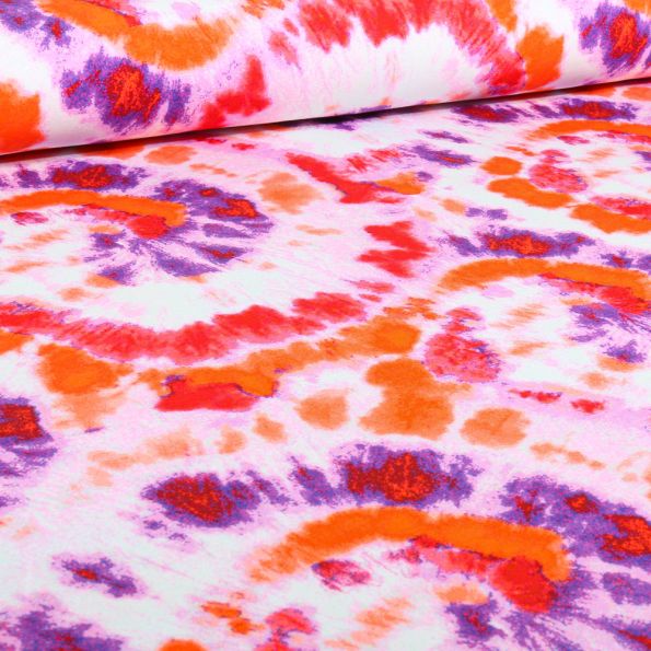 Tissu Jersey Coton Tourbi Tye and dye orange sur fond Blanc - Par 10 cm