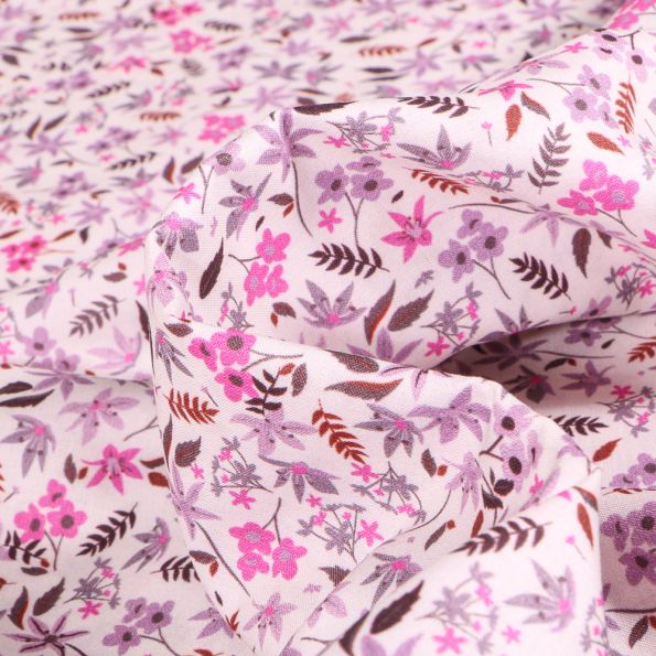 Tissu Popeline de coton Sweet Flower Joséphine Rose sur fond Blanc - Par 10 cm