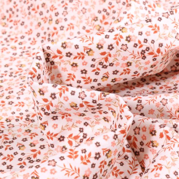 Tissu Voile de Coton Sweet Flower Pepe sur fond Blanc cassé - Par 10 cm