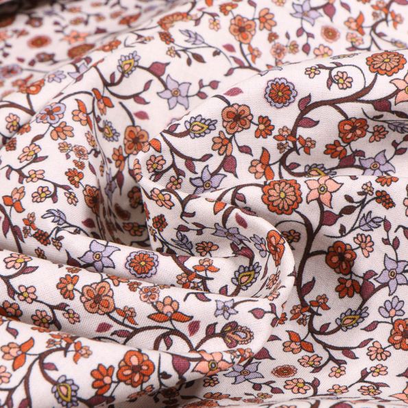 Tissu Voile de coton Sweet Flower Mary line sur fond Blanc - Par 10 cm