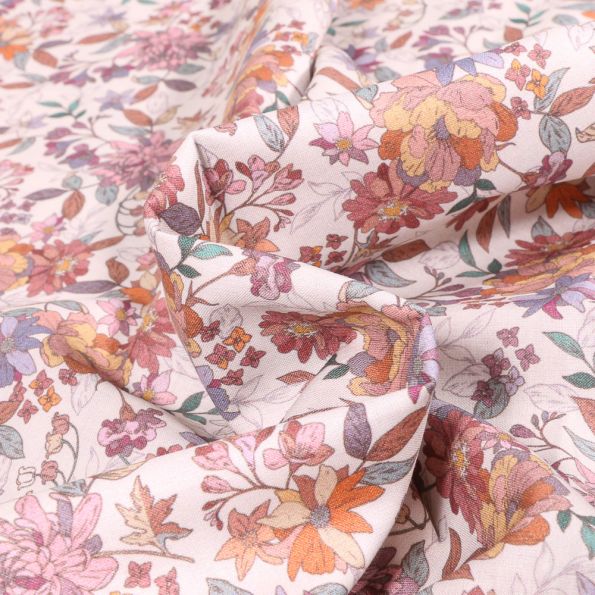Tissu Voile de coton Sweet Flower Rosalina sur fond Blanc - Par 10 cm