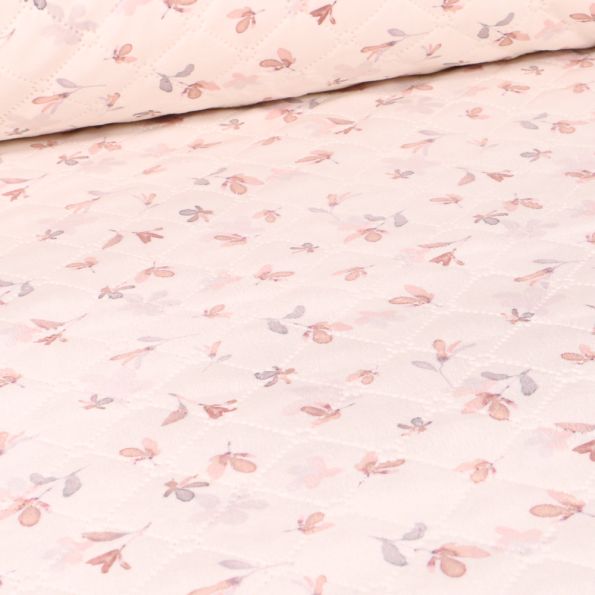 Tissu Matelassé Aquarelle fleuris bordeaux sur fond Ecru - Par 10 cm