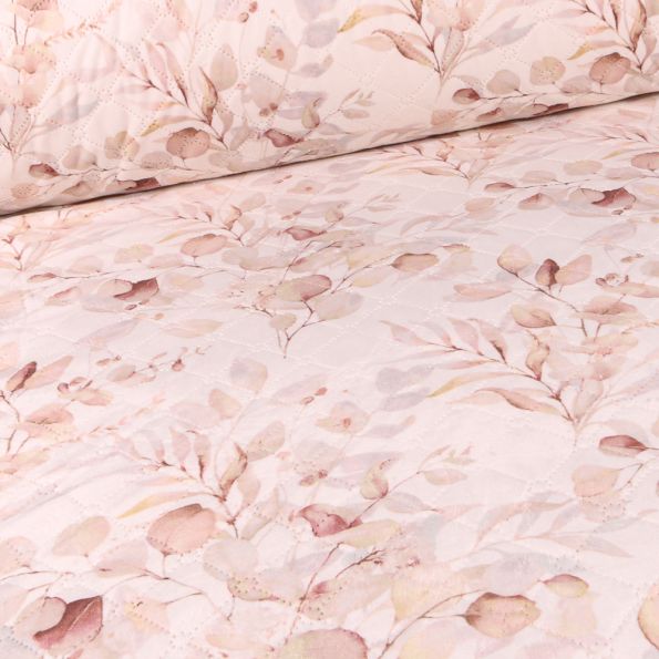 Tissu Matelassé Eucalyptus nude sur fond Blanc cassé - Par 10 cm