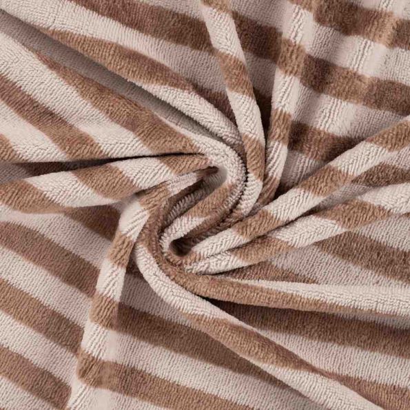 Tissu Micro Eponge Bambou rayures Lyo Marrons sur fond Beige - Par 10 cm