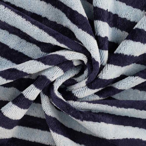 Tissu Micro Eponge Bambou rayures Lyo bleues marine sur fond Bleu clair - Par 10 cm