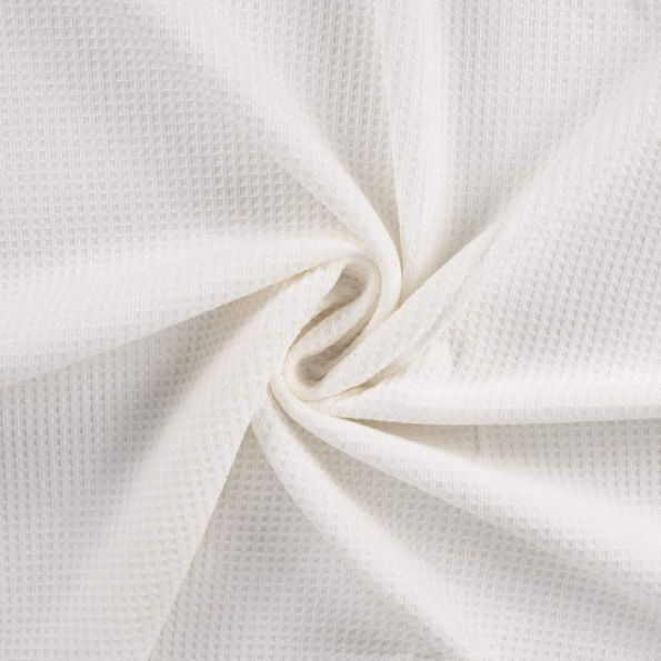 Tissu Nid d'abeille envers éponge uni Bambeluxe uni sweet blanc  - Par 10 cm