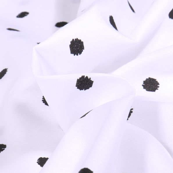 Tissu Coton imprimé Dots black sur fond Blanc - Par 10 cm