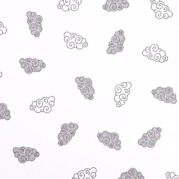 Tissu Coton Imprimé Nuages noirs et blancs sur fond Blanc - Par 10 cm