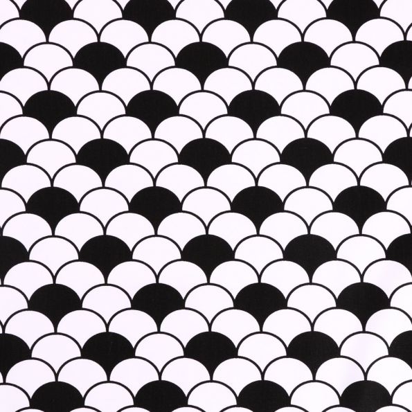 Tissu Coton Imprimé Demi-cercles noirs et blancs - Par 10 cm