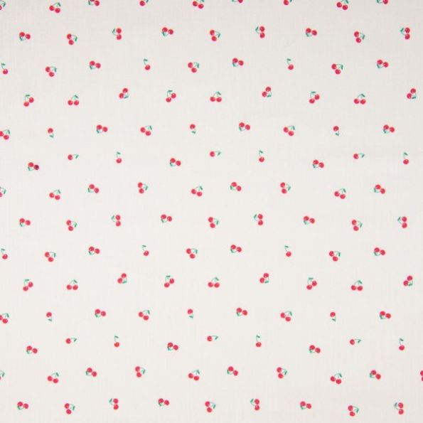 Tissu Coton imprimé Cerises Rouges sur fond Blanc - Par 10 cm