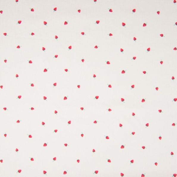 Tissu Coton imprimé Fraises Rouges sur fond Blanc - Par 10 cm