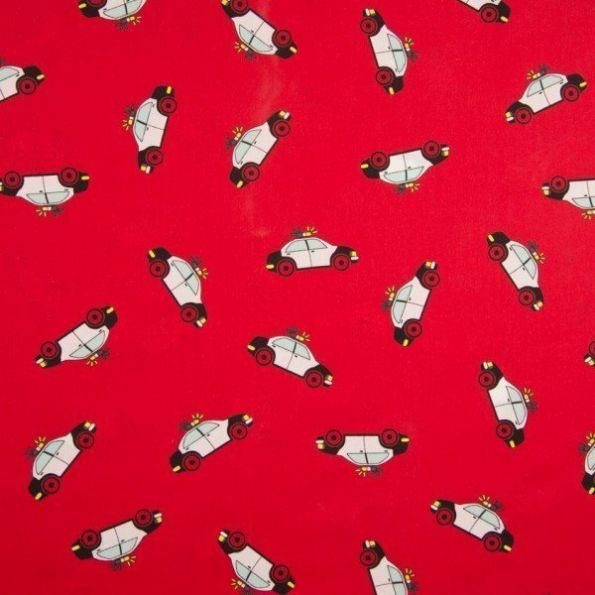 Tissu Coton imprimé Voiture de police sur fond Rouge - Par 10 cm
