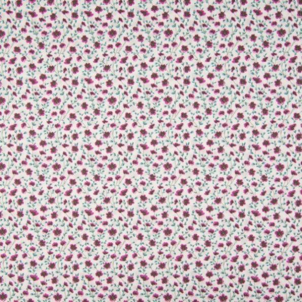 Tissu Coton imprimé Petites fleurs  violette sur fond Blanc - Par 10 cm
