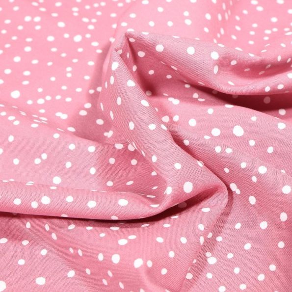 Tissu Coton imprimé Petits pois irréguliers sur fond Rose - Par 10 cm