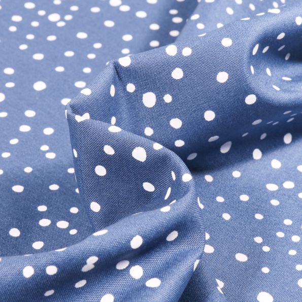 Tissu Coton imprimé Petits pois irréguliers sur fond Bleu denim - Par 10 cm