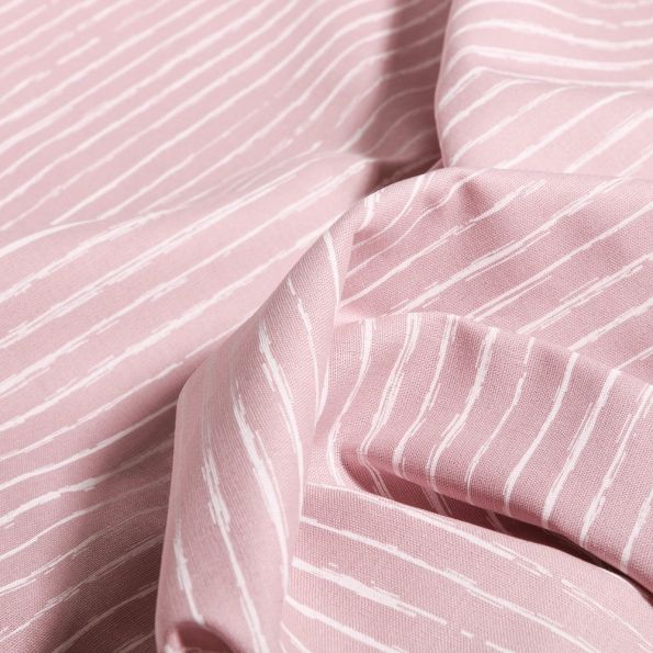 Tissu Coton imprimé Rayures irrégulières sur fond Rose pâle - Par 10 cm