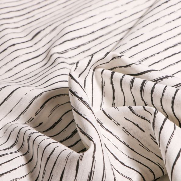 Tissu Coton imprimé Rayures irrégulières sur fond Ecru - Par 10 cm