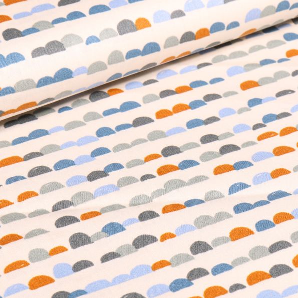 Tissu Coton imprimé Demi cercles colorés sur fond Ecru - Par 10 cm