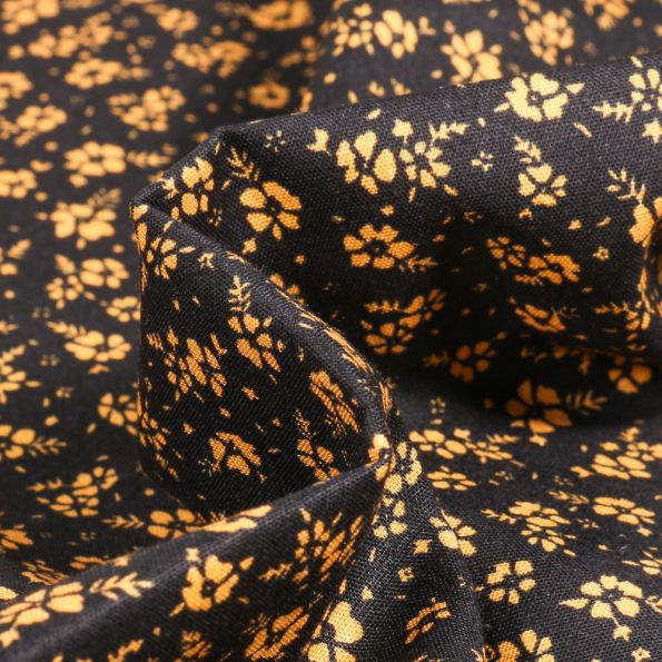 Tissu Coton imprimé Lilou sur fond Noir - Par 10 cm