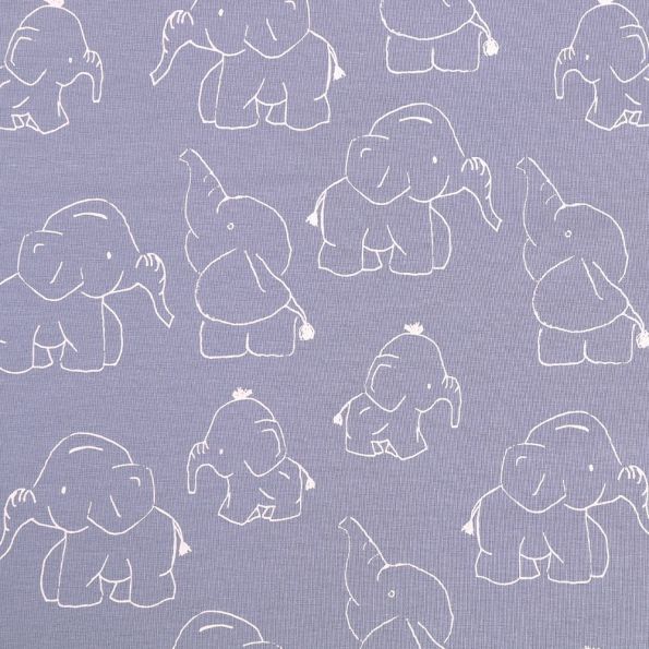 Tissu Jersey Coton Eléphanteaux Blancs sur fond Bleu - Par 10 cm