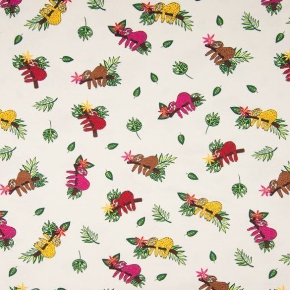 Tissu Jersey Coton Paresseux Multicolores sur fond Blanc - Par 10 cm