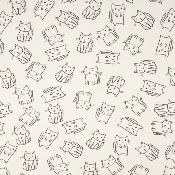 Tissu Jersey Coton Chats Noirs sur fond Blanc - Par 10 cm