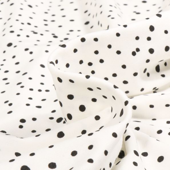Tissu Jersey Coton Camille Petits pois noirs sur fond Blanc - Par 10 cm