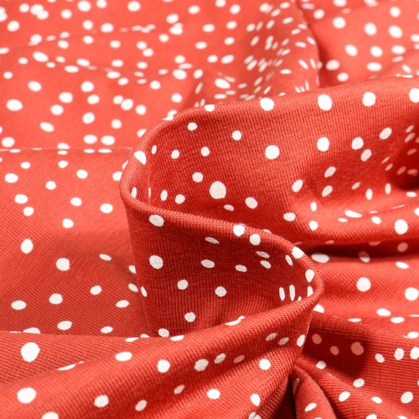 Tissu Jersey Coton Camille Petits pois blanc sur fond Terre de Sienne - Par 10 cm
