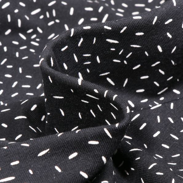 Tissu Jersey Coton Camille Confettis sur fond Noir - Par 10 cm