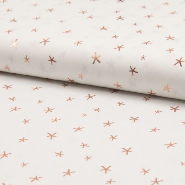 Tissu popeline coton imprimé métallisé LittleBird Etoiles rose gold sur fond Blanc - Par 10 cm
