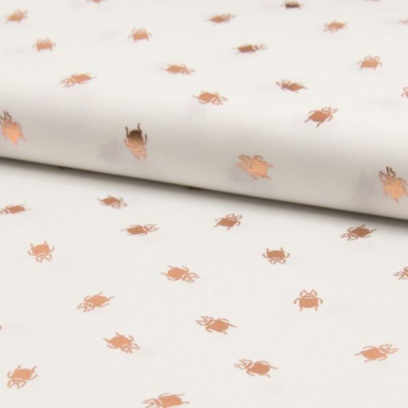Tissu popeline coton imprimé métallisé LittleBird Scarabée rose gold sur fond Blanc - Par 10 cm