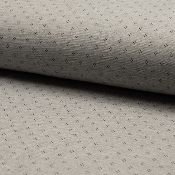 Tissu Jersey Piqué de coton spécial Polo Losange de pois Noir sur fond Gris clair - Par 10 cm