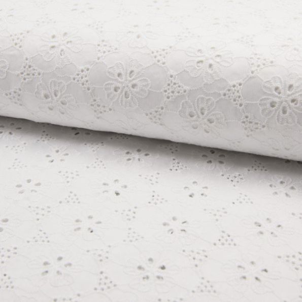 Tissu Broderie anglaise satiné n°050 sur fond Blanc - Par 10 cm