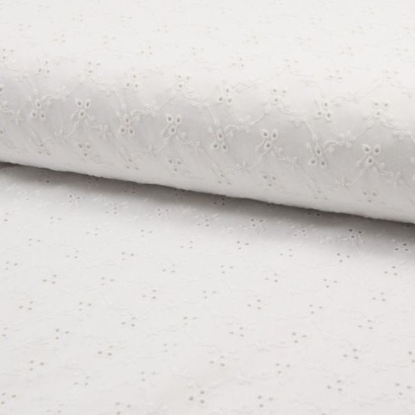 Tissu Broderie anglaise satiné n°450 sur fond Blanc - Par 10 cm