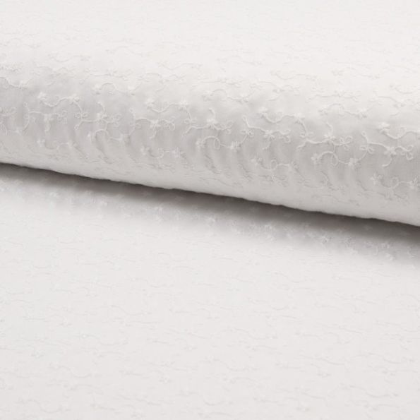 Tissu Broderie anglaise satiné n°650 sur fond Blanc - Par 10 cm