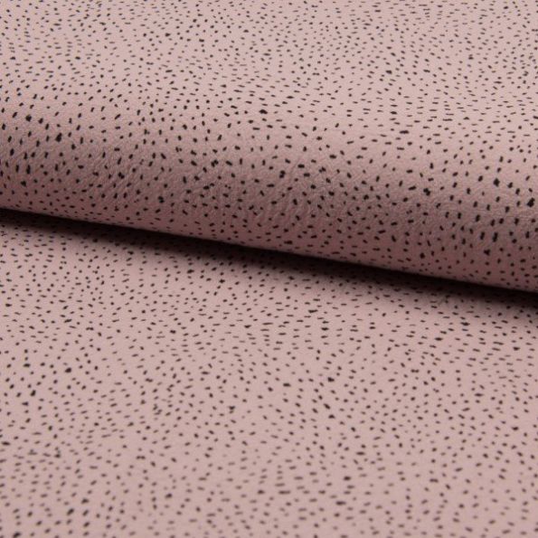 Tissu Coton lavé Confettis noirs sur fond Rose poudré - Par 10 cm