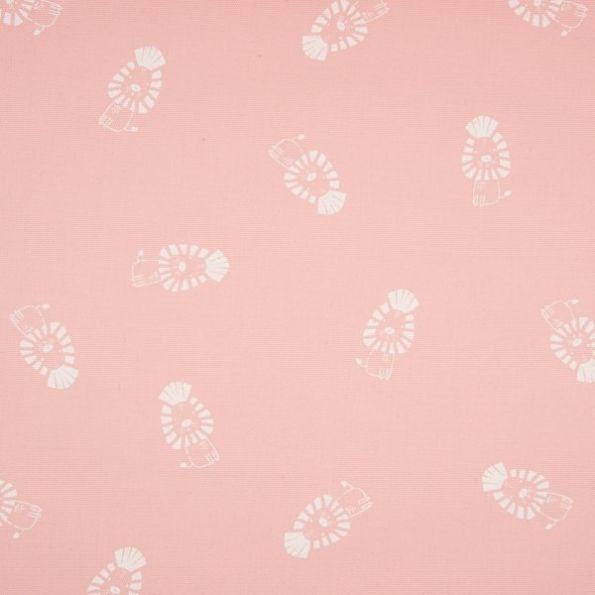 Tissu Toile Coton Canvas Lions enfantins sur fond Rose bébé - Par 10 cm