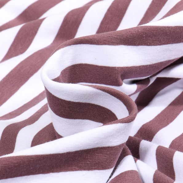 Tissu Jersey Coton Stripe sur fond Cacao - Par 10 cm