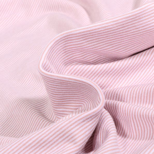 Tissu Jersey Coton Stripe mini sur fond Rose pâle - Par 10 cm