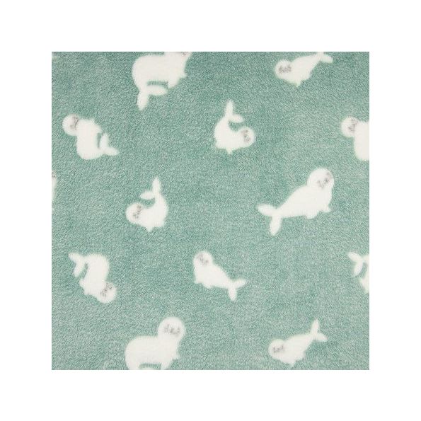 Tissu Doudou Phoques Blancs sur fond Menthe Foncée - Par 10 cm